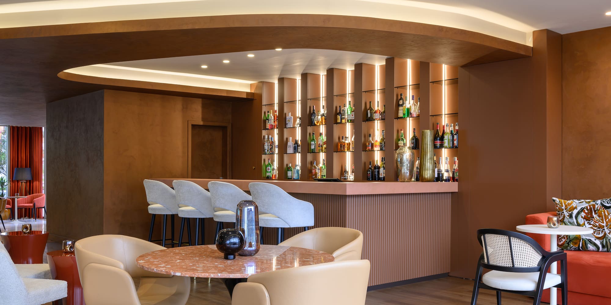 a room with a table and chairs