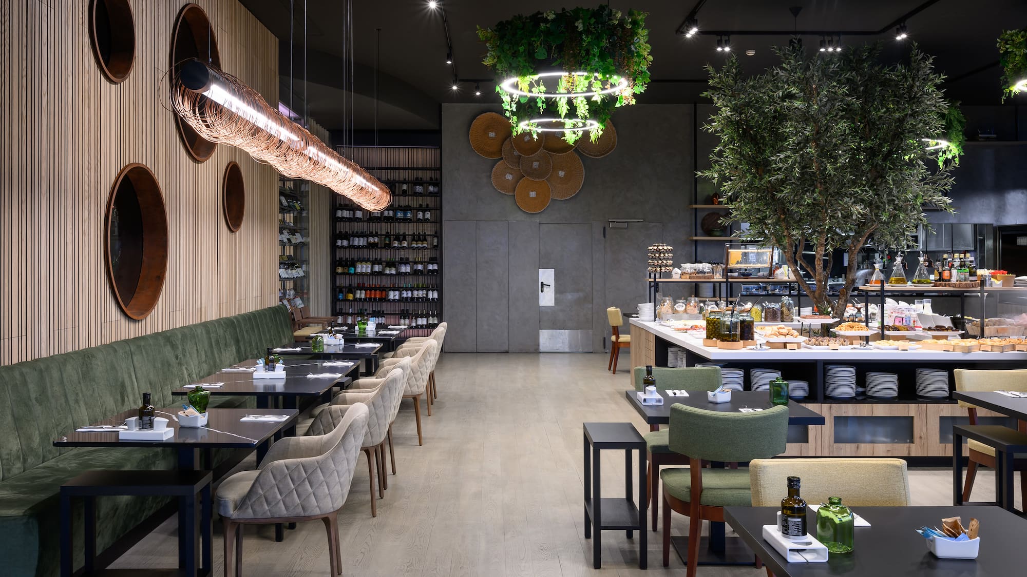 a restaurant with tables and chairs