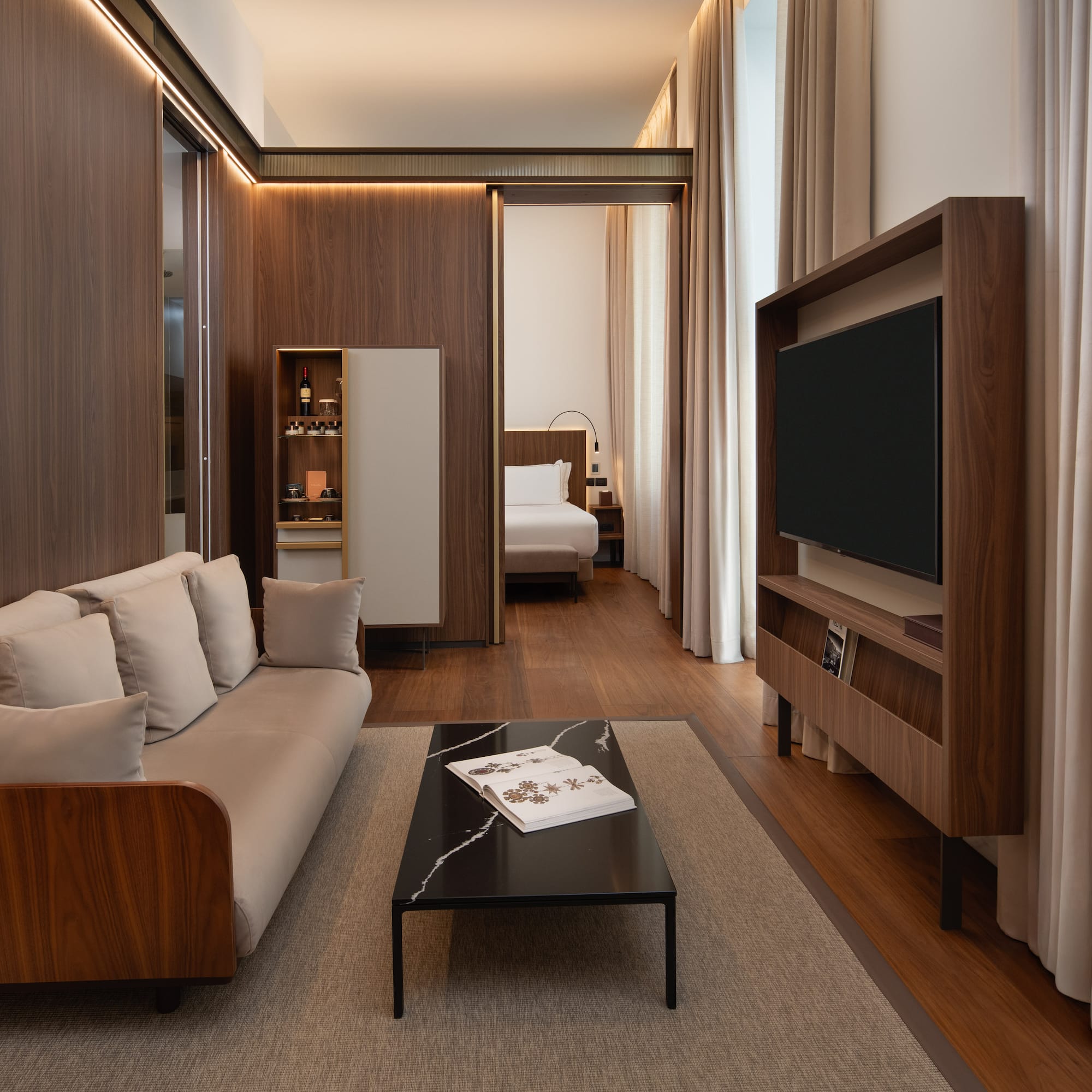 a room with a couch and a tv