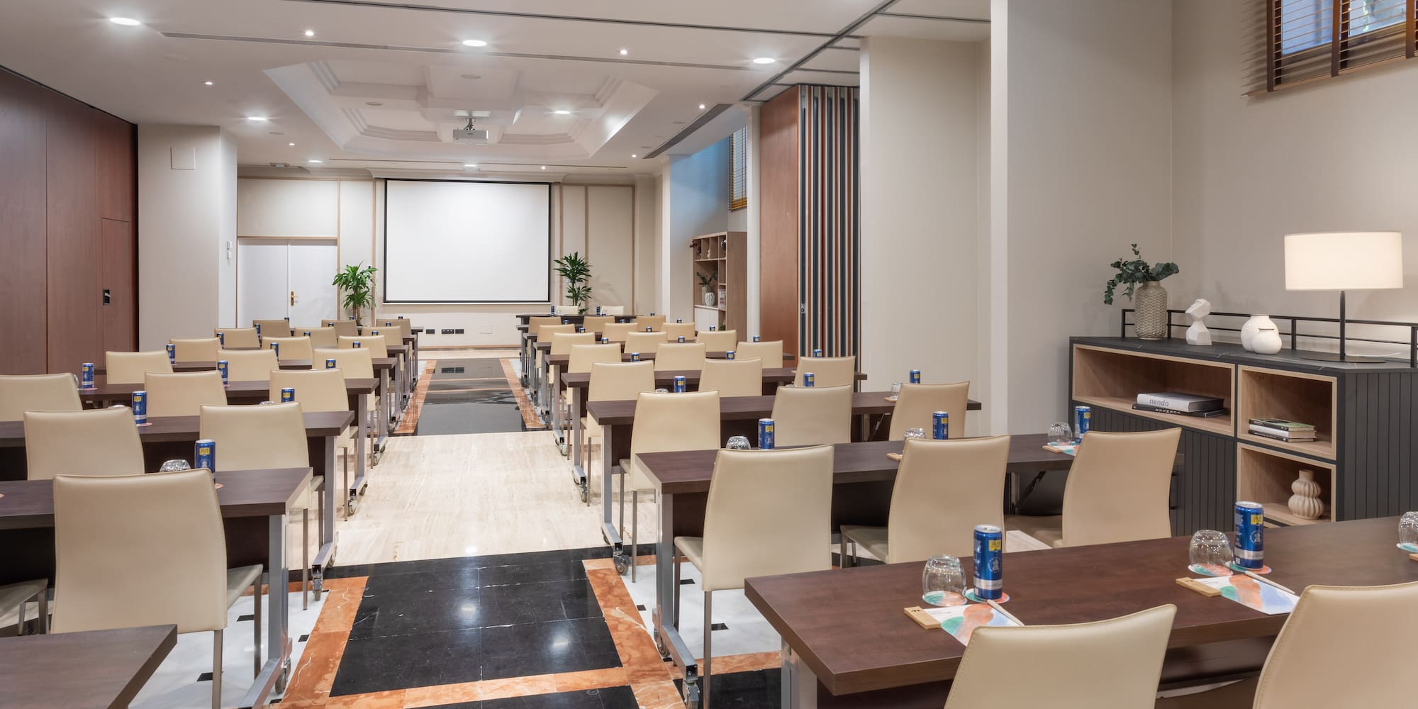 a room with tables and chairs