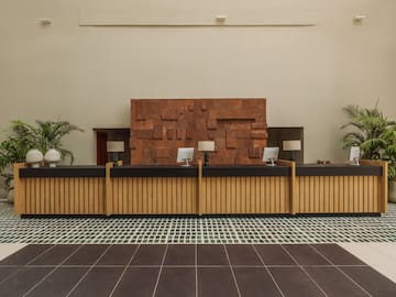 a reception desk in a building