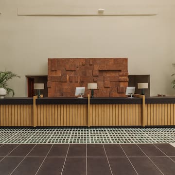 a reception desk in a building