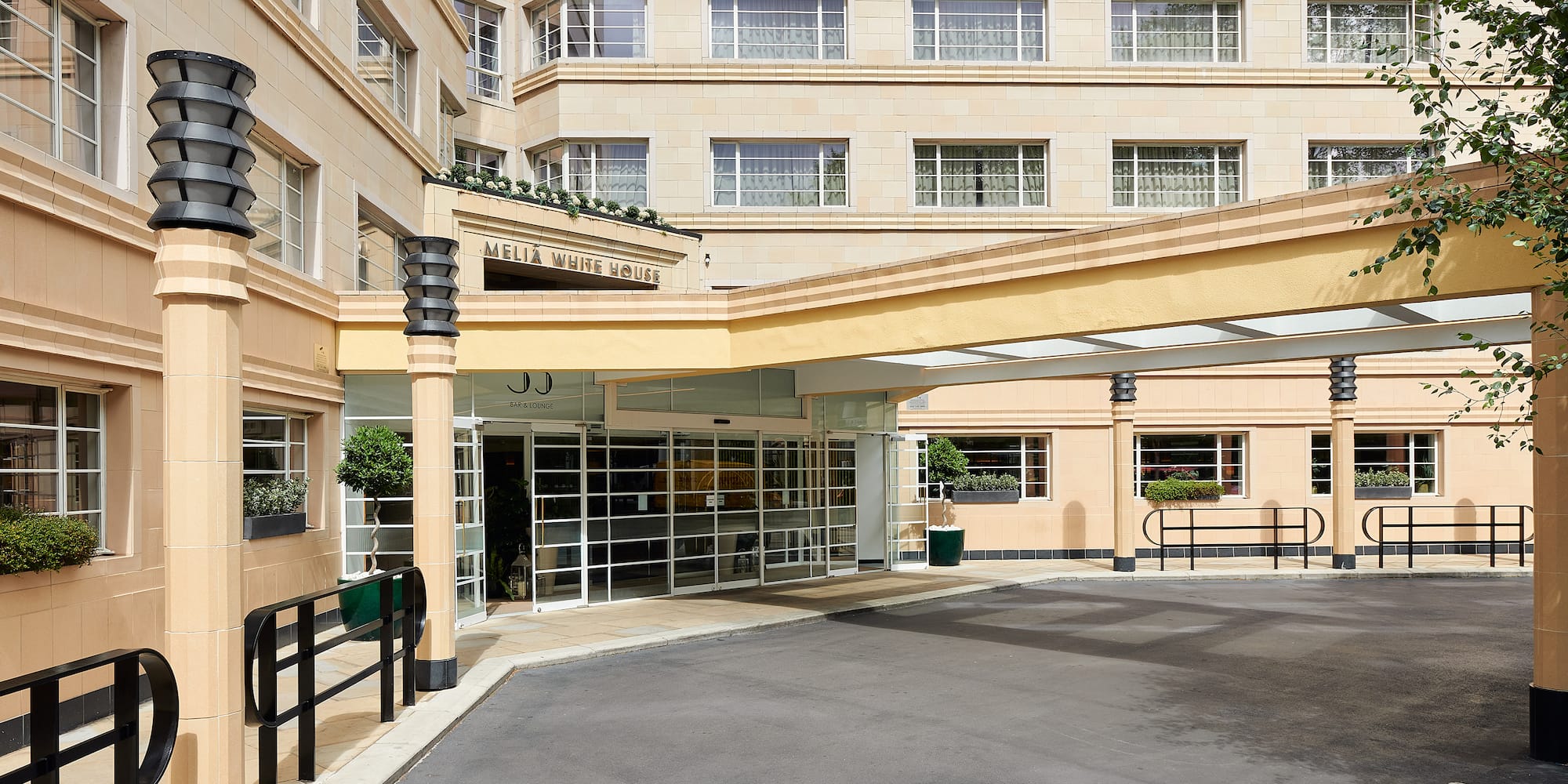 a building with a parking lot