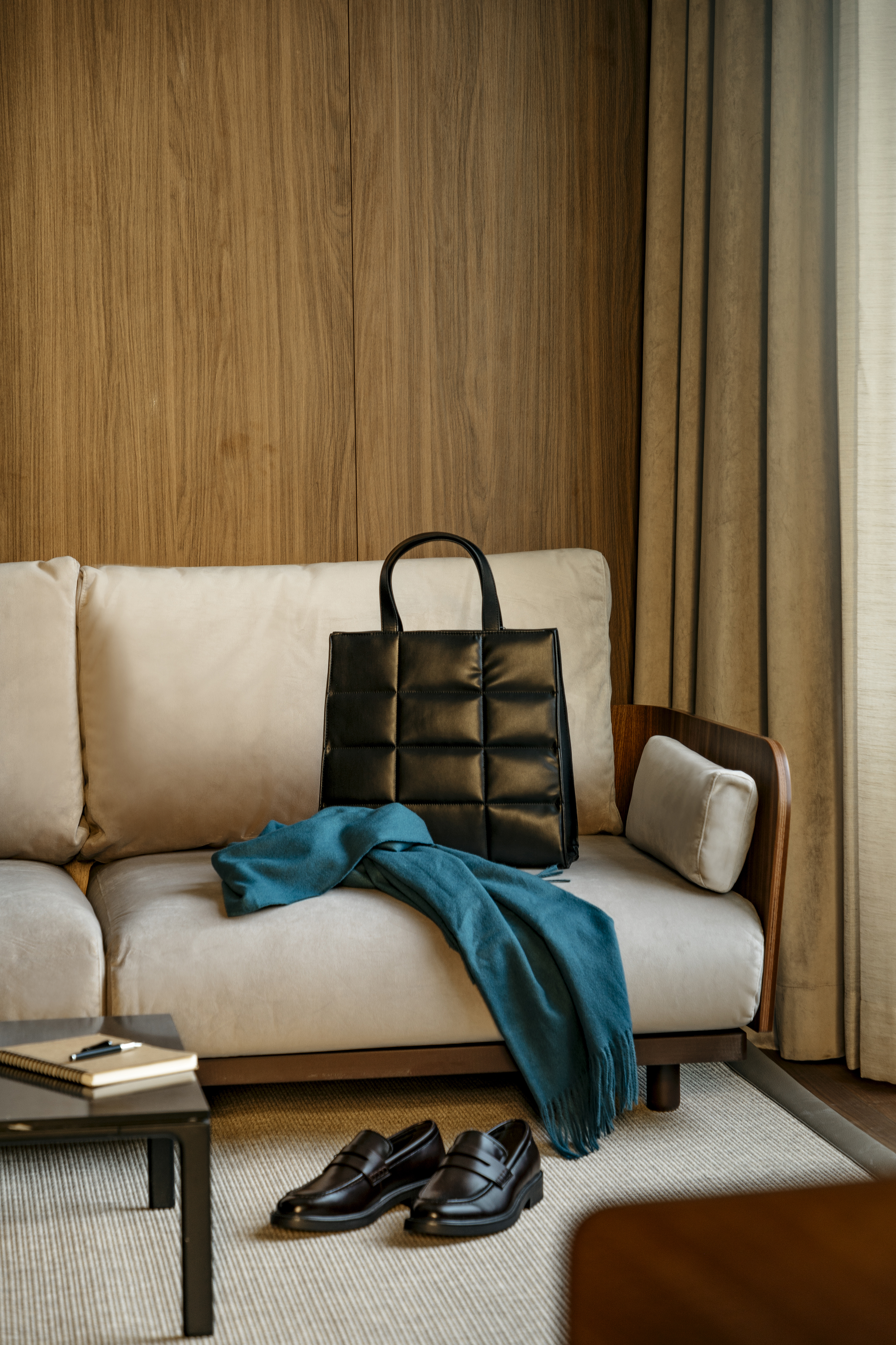 a black bag on a couch