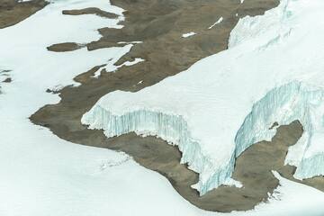 a snow covered ground and a glacier