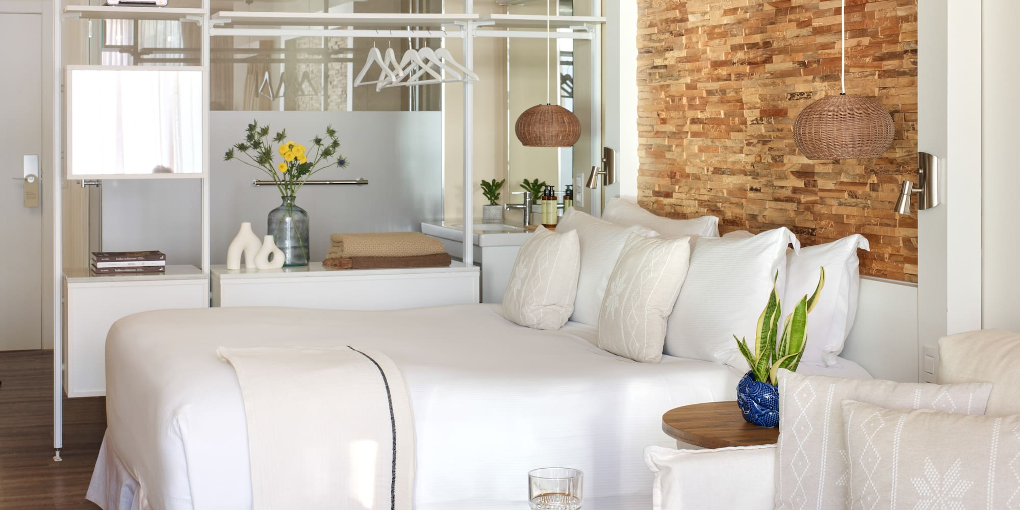 a room with a bed and a table