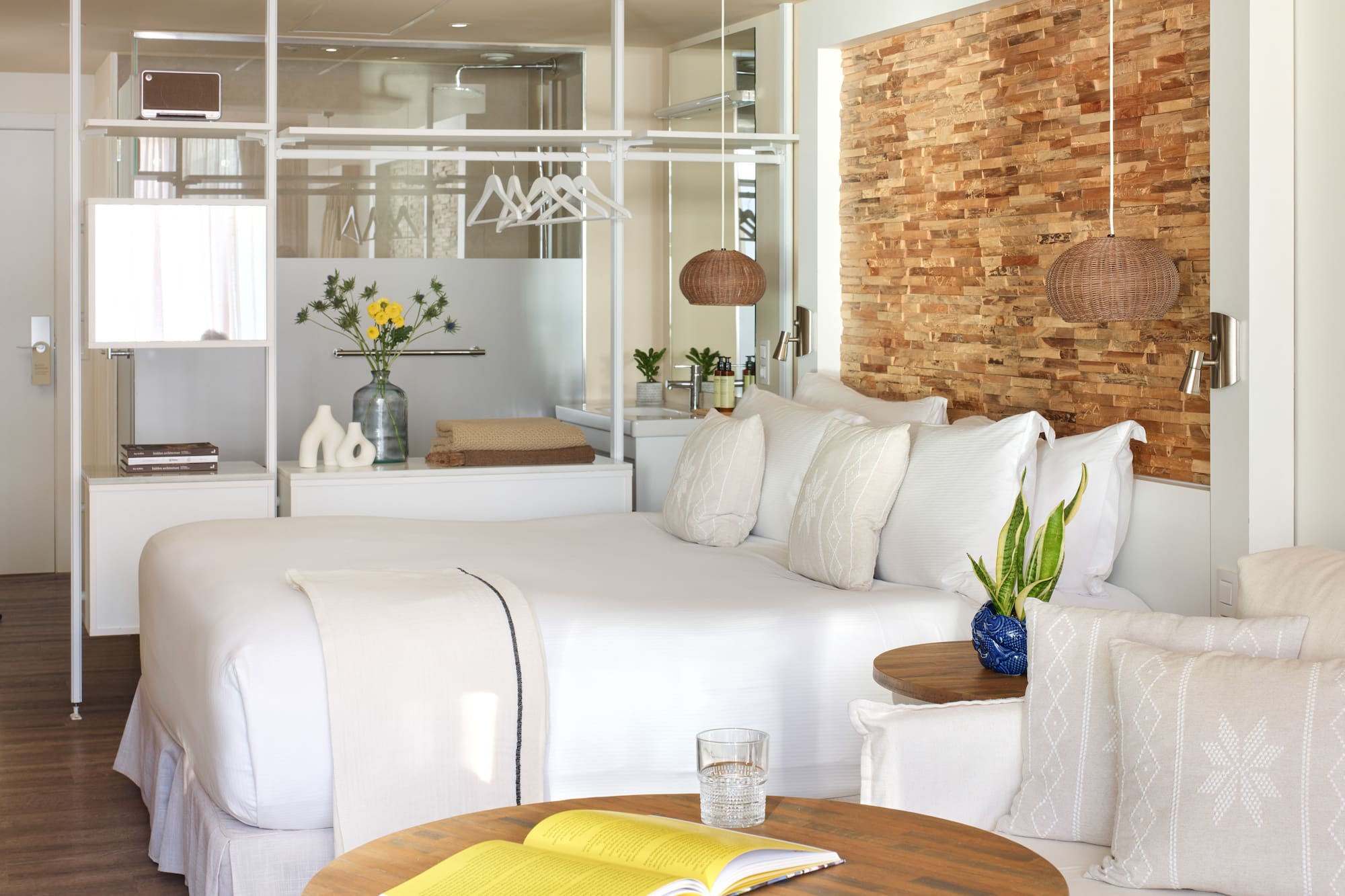 a room with a bed and a table