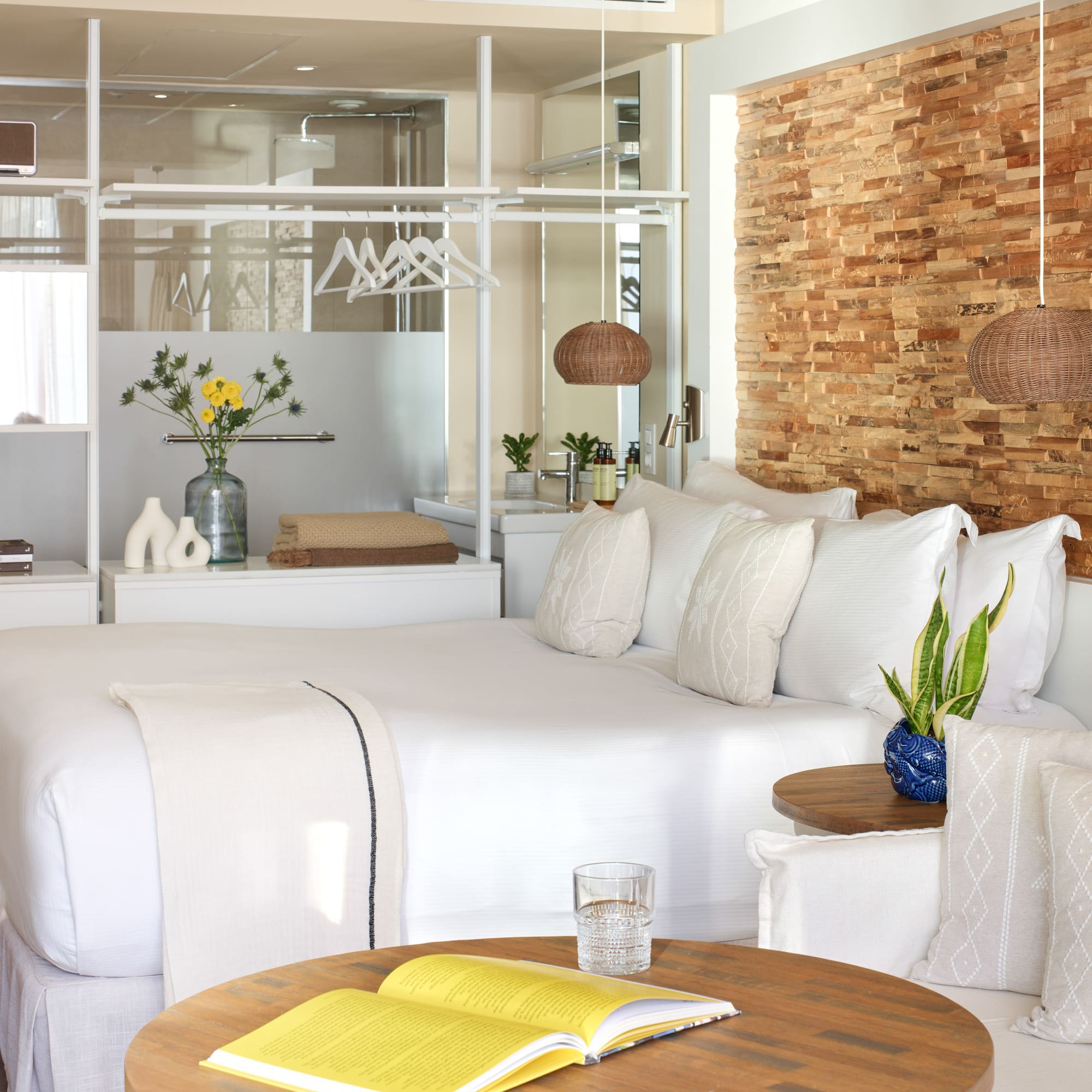 a room with a bed and a table