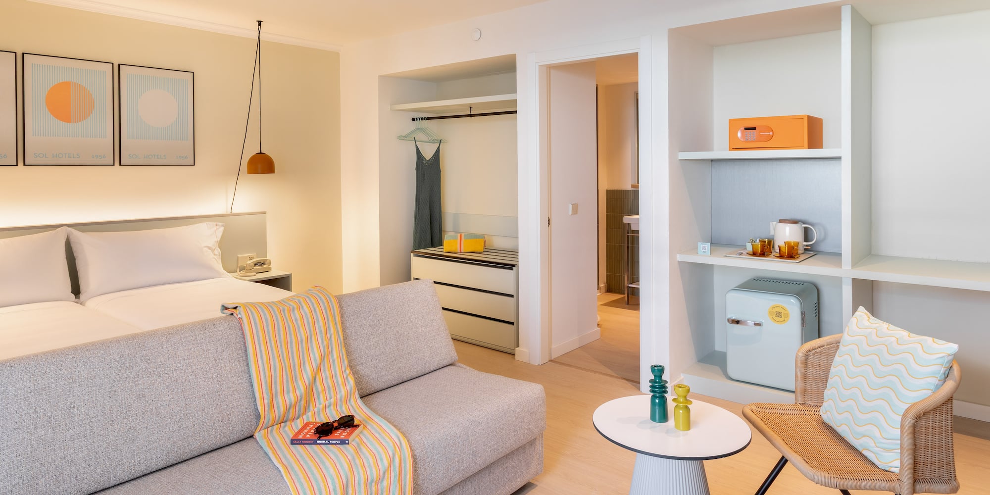 a room with a couch and a small table