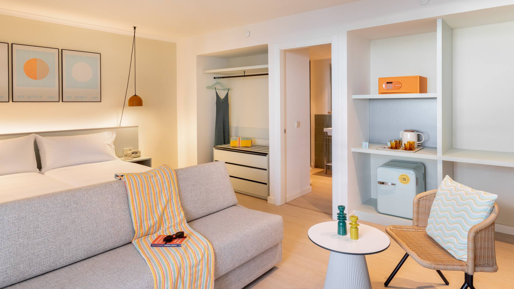 a room with a couch and a small table