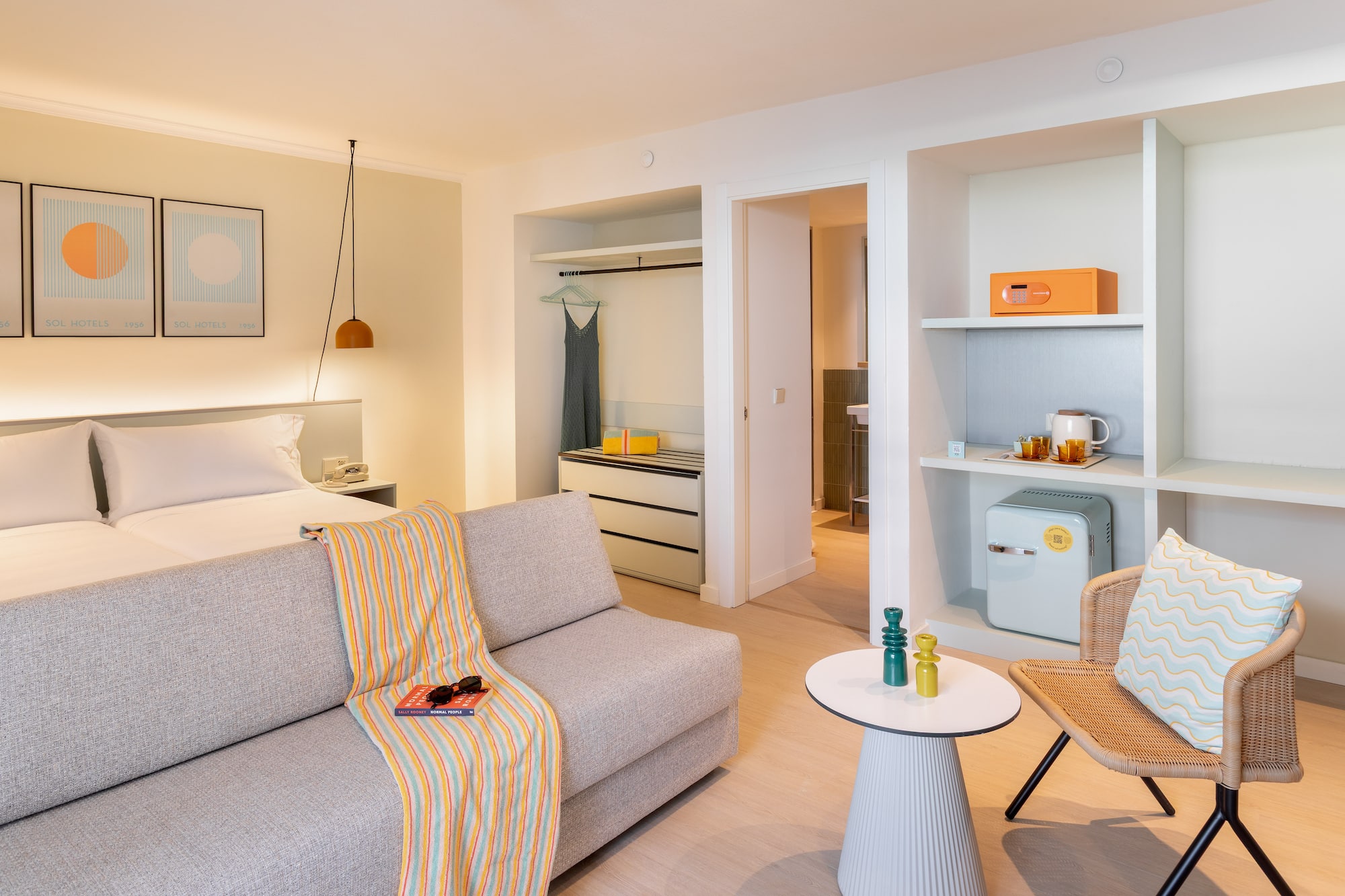 a room with a couch and a small table