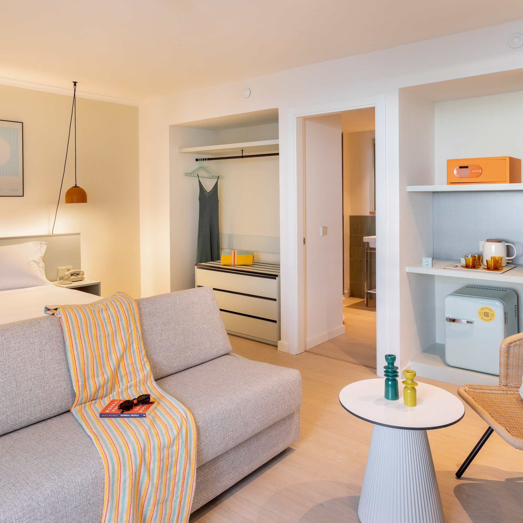 a room with a couch and a small table