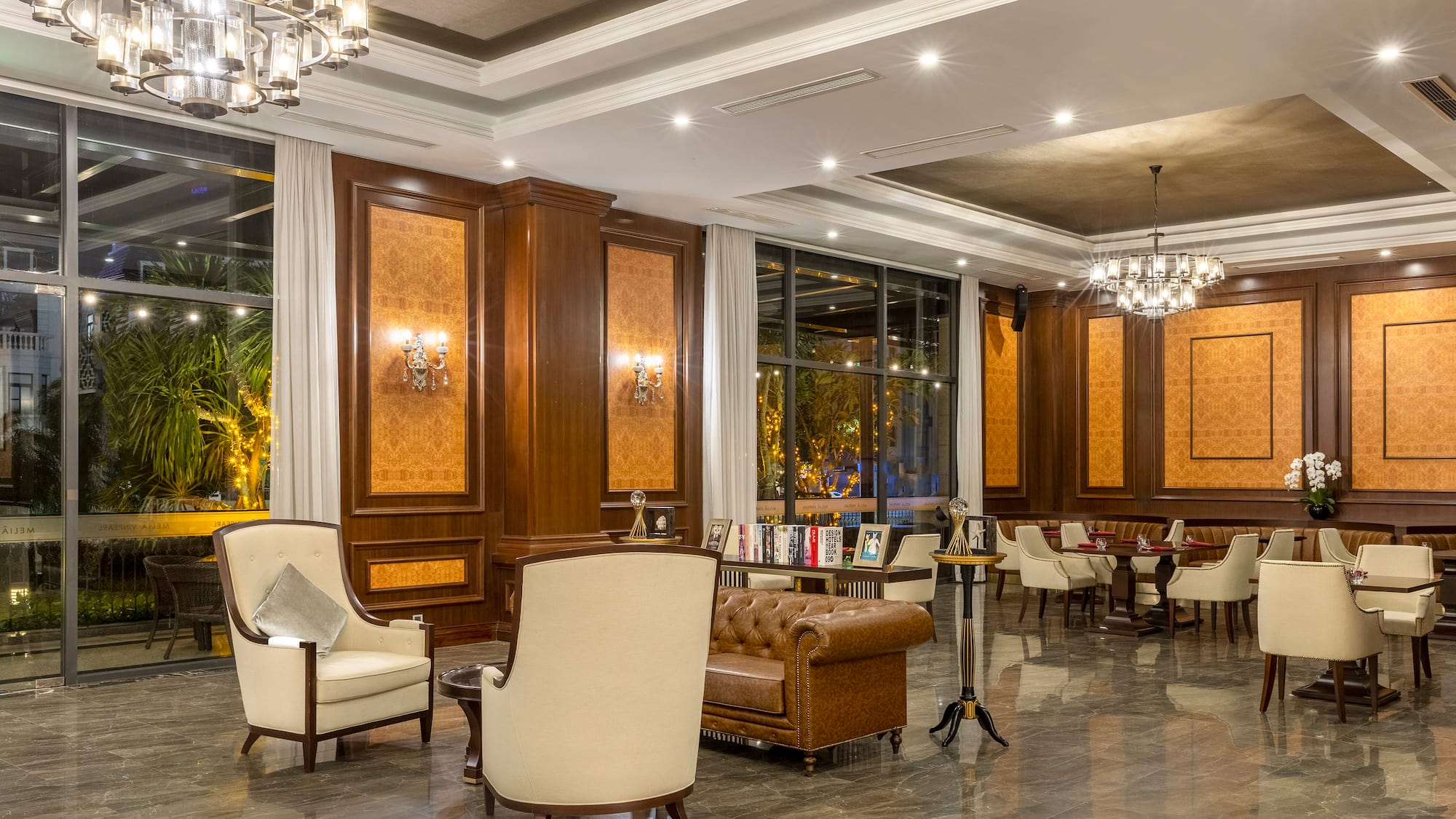 a room with chairs and tables