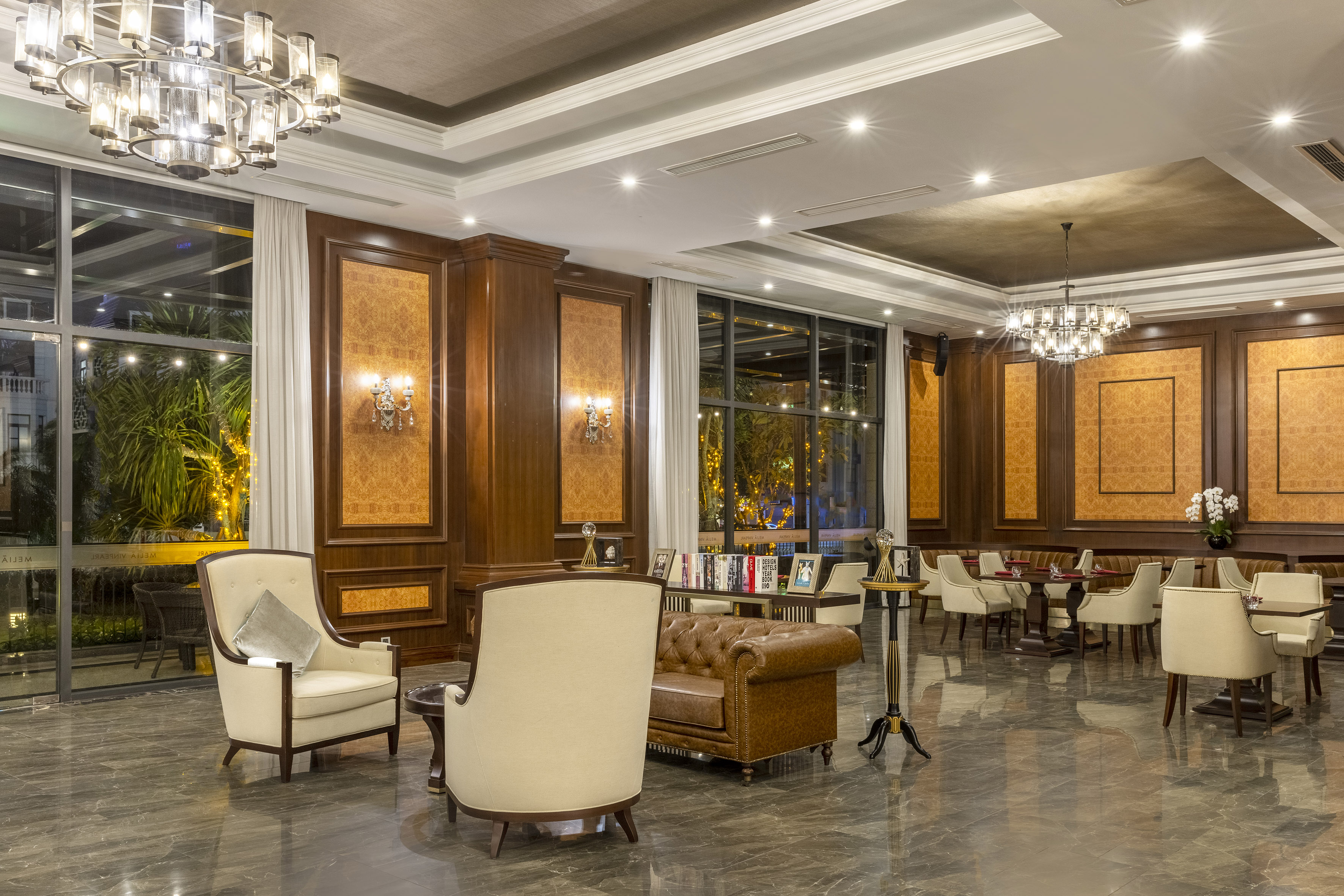 a room with chairs and tables