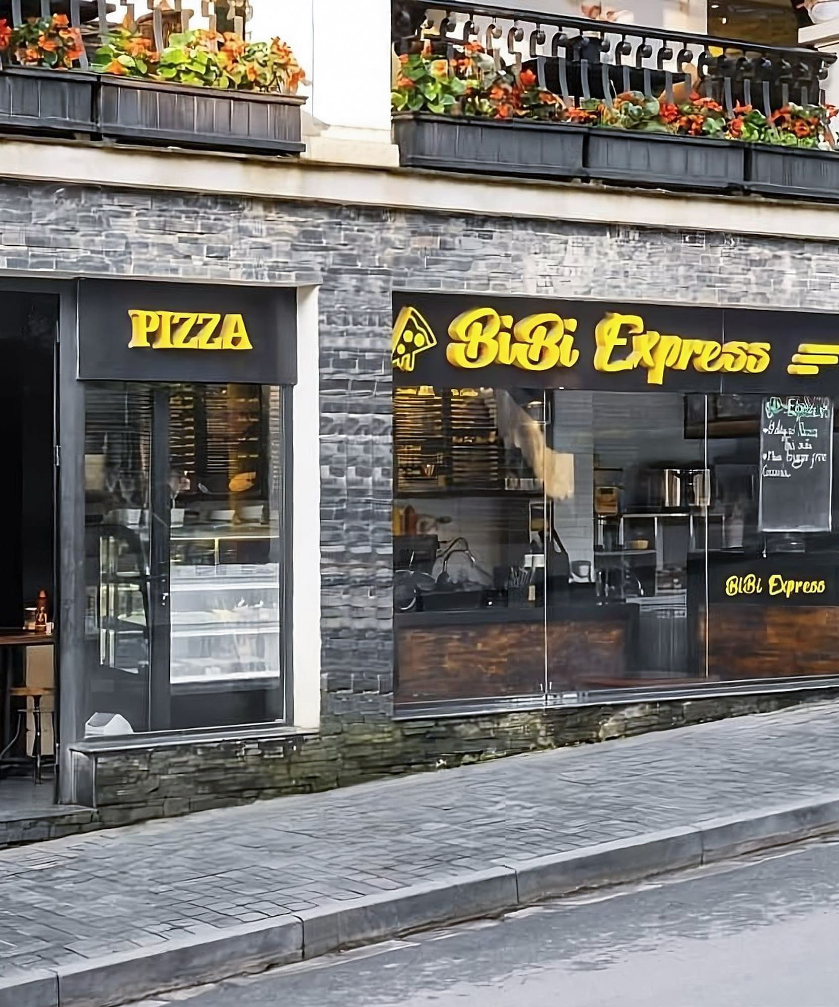 a building with a window and a sign