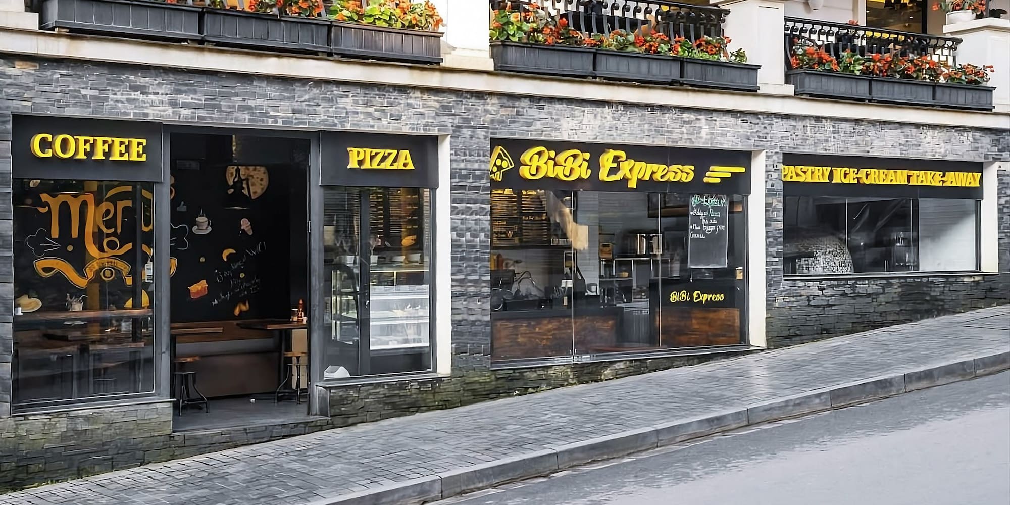 a building with a window and a sign