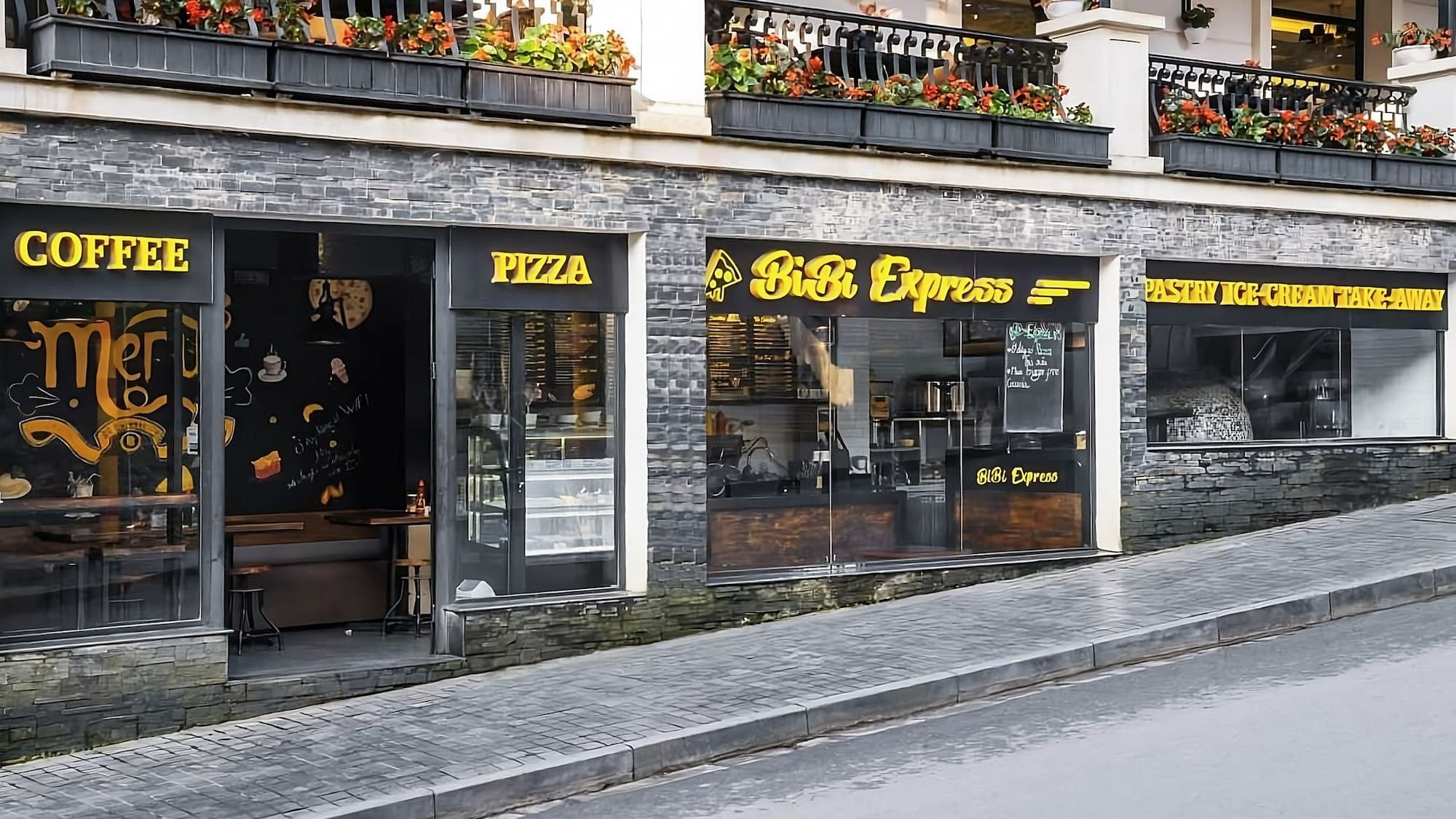 a building with a window and a sign