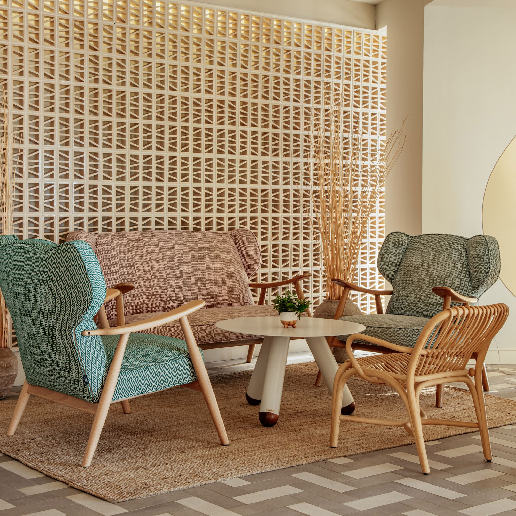 a room with a table and chairs