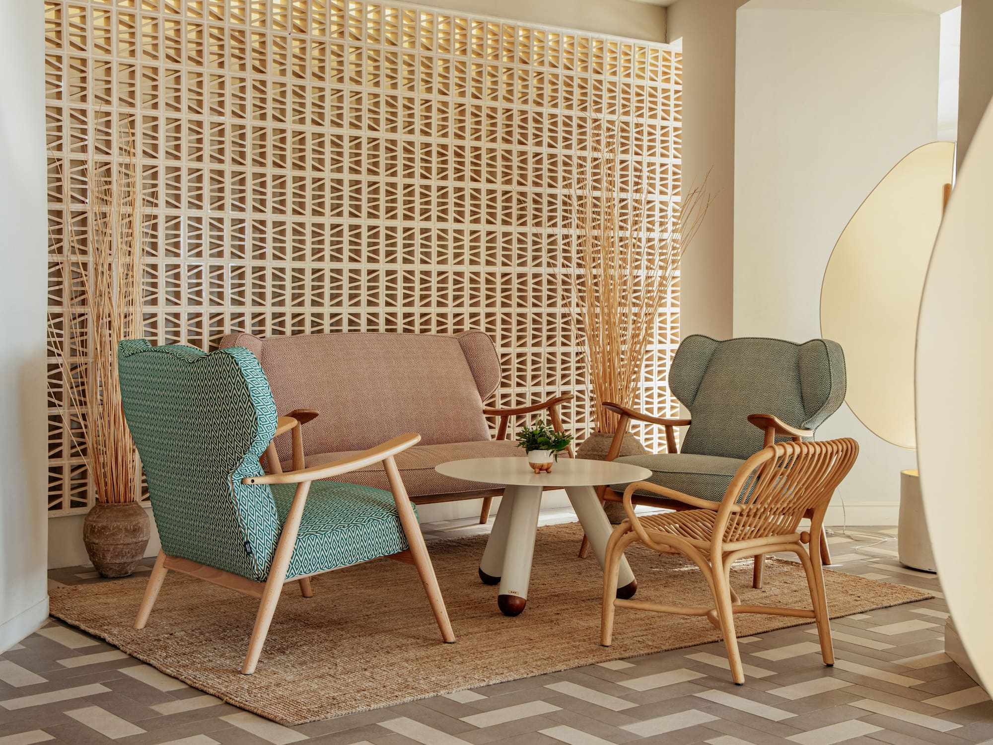 a room with a table and chairs