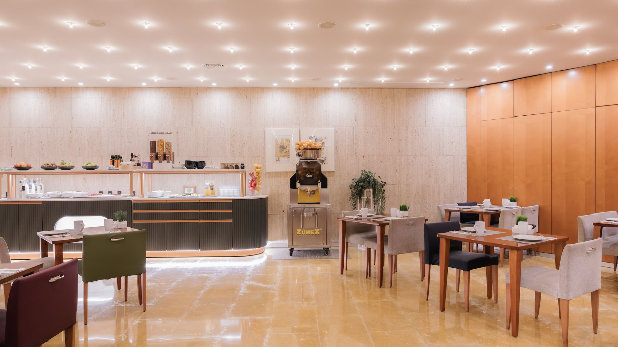 a room with tables and chairs