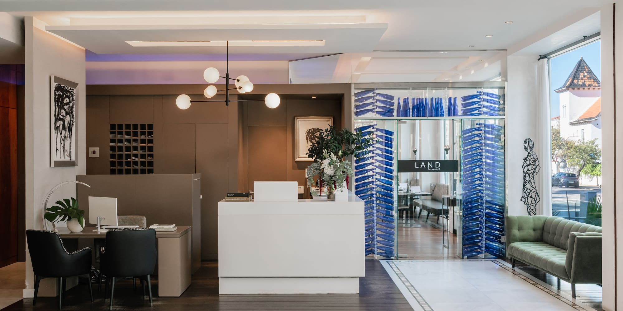 a reception desk in a building