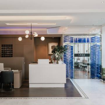 a reception desk in a building