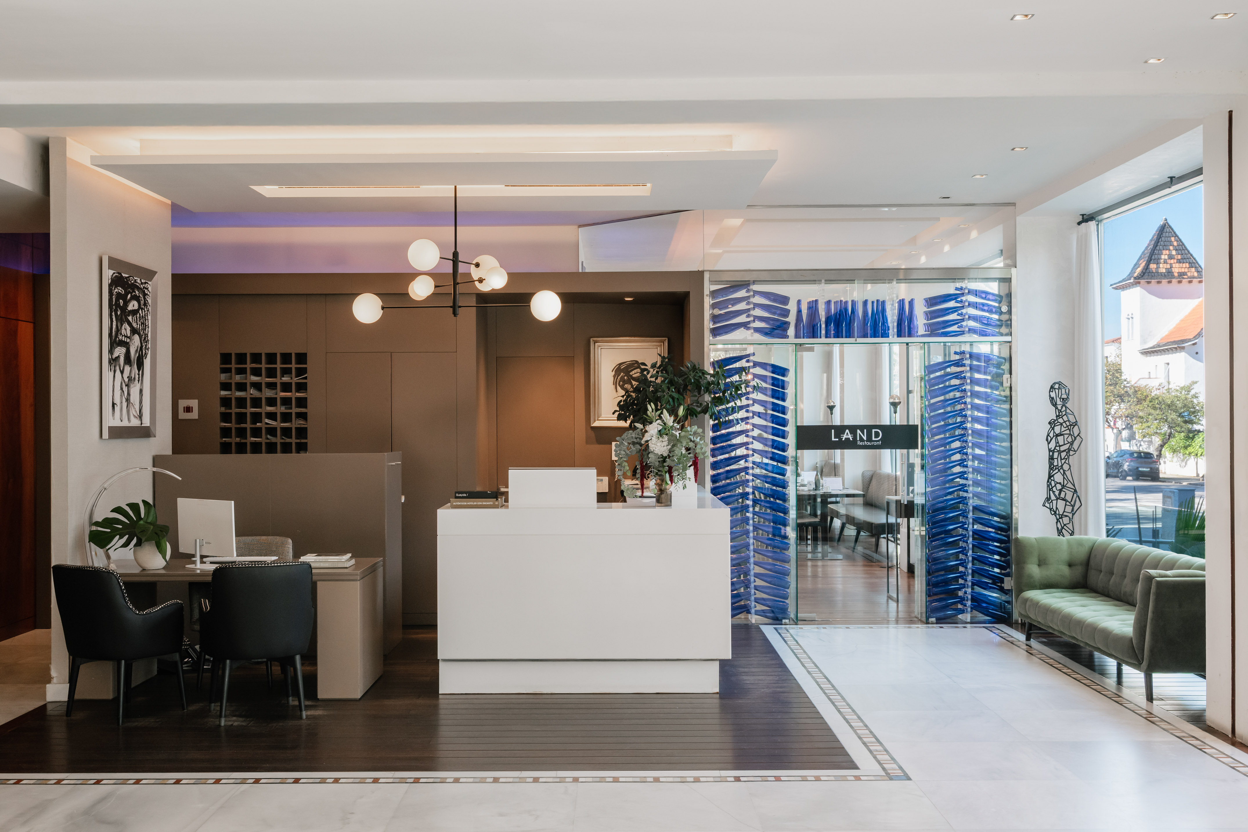 a reception desk in a building