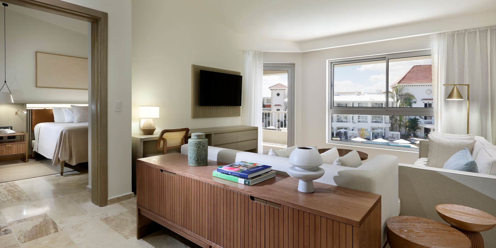 a living room with a tv and a couch