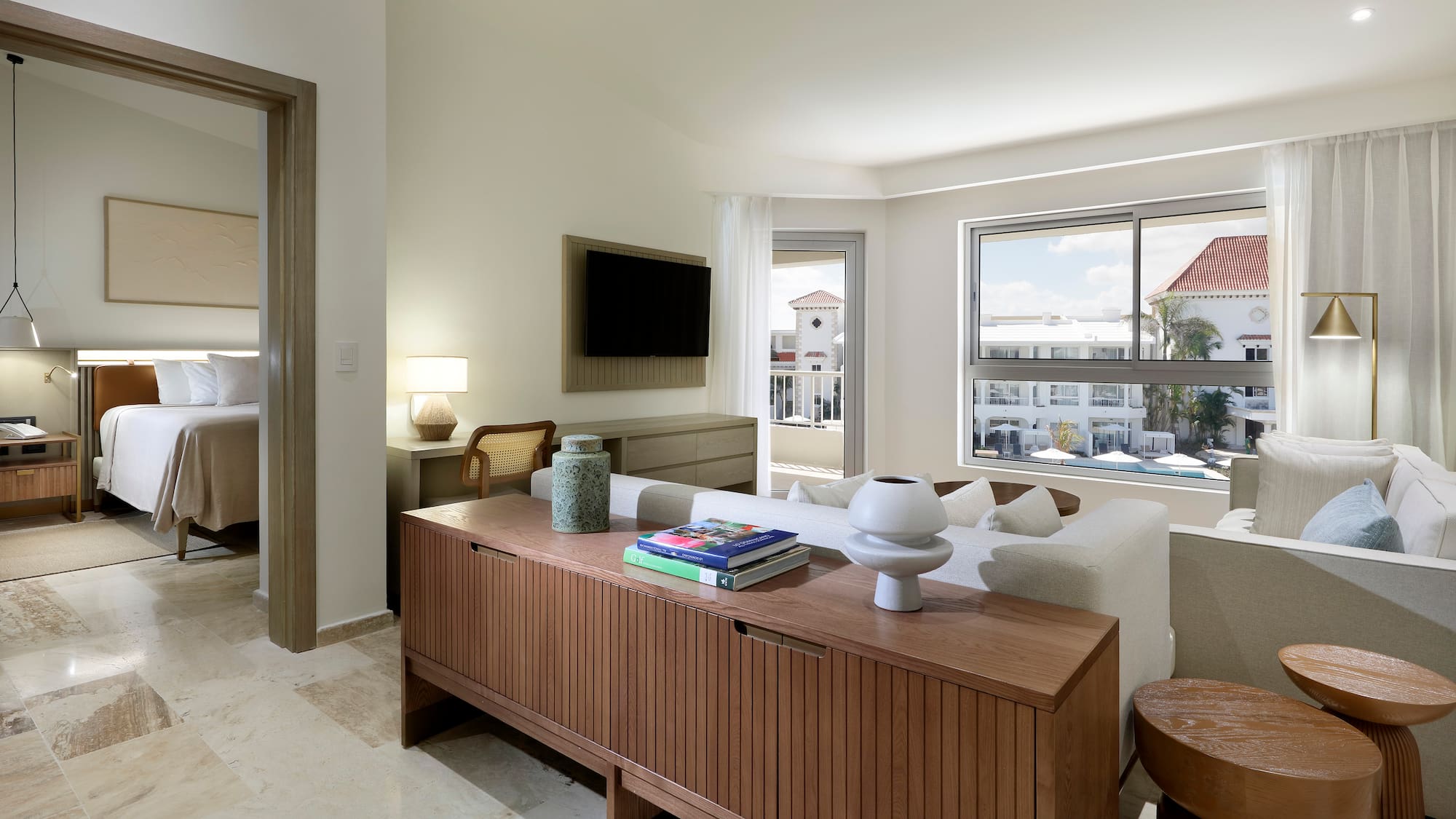 a living room with a tv and a couch