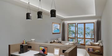 a room with a bed and a desk