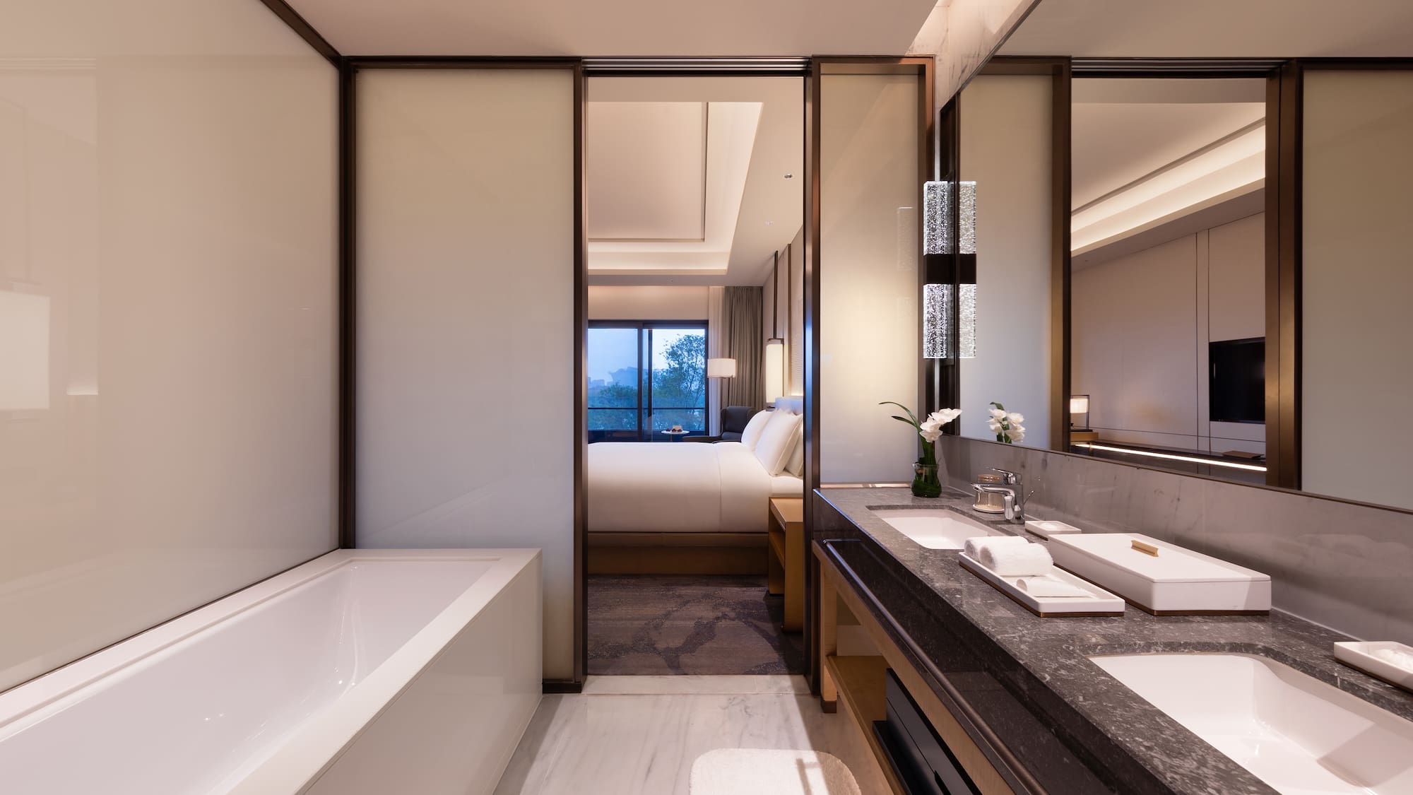 a bathroom with a bathtub and sink