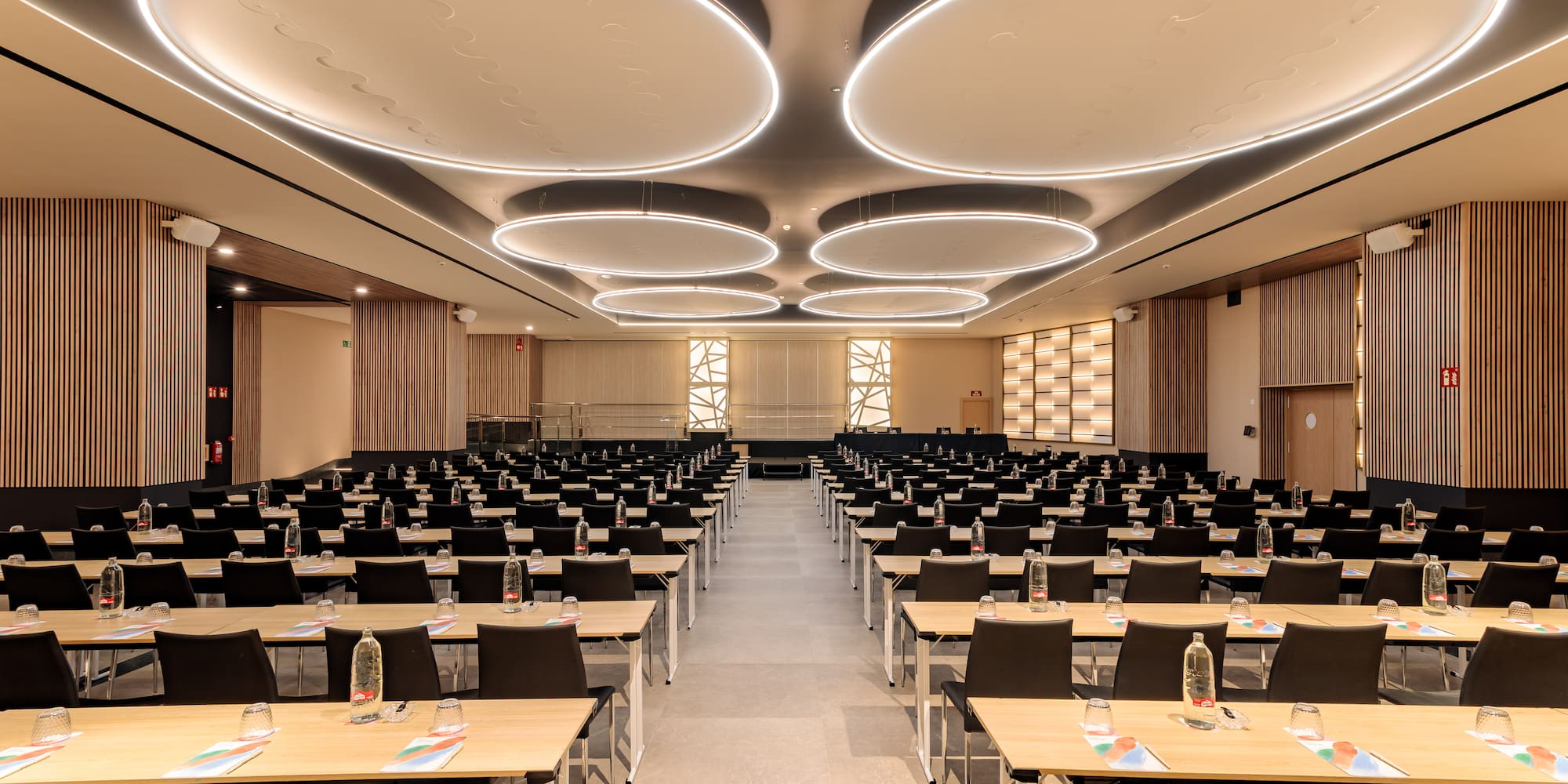 a room with tables and chairs