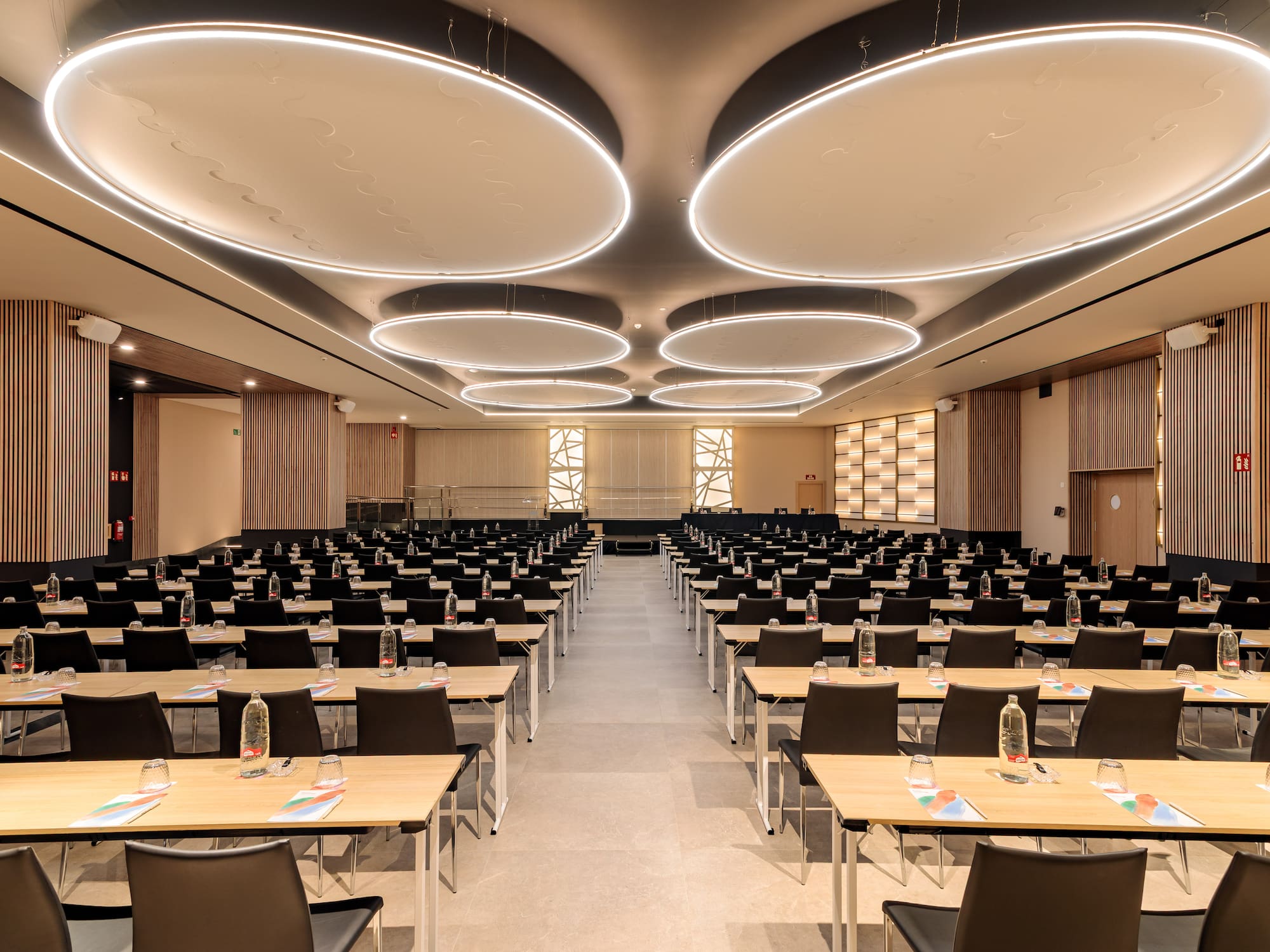 a room with tables and chairs