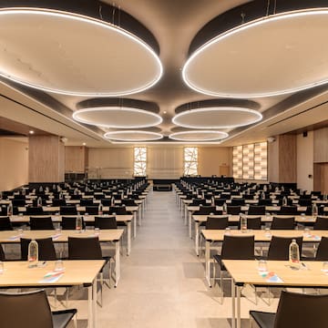 a room with tables and chairs