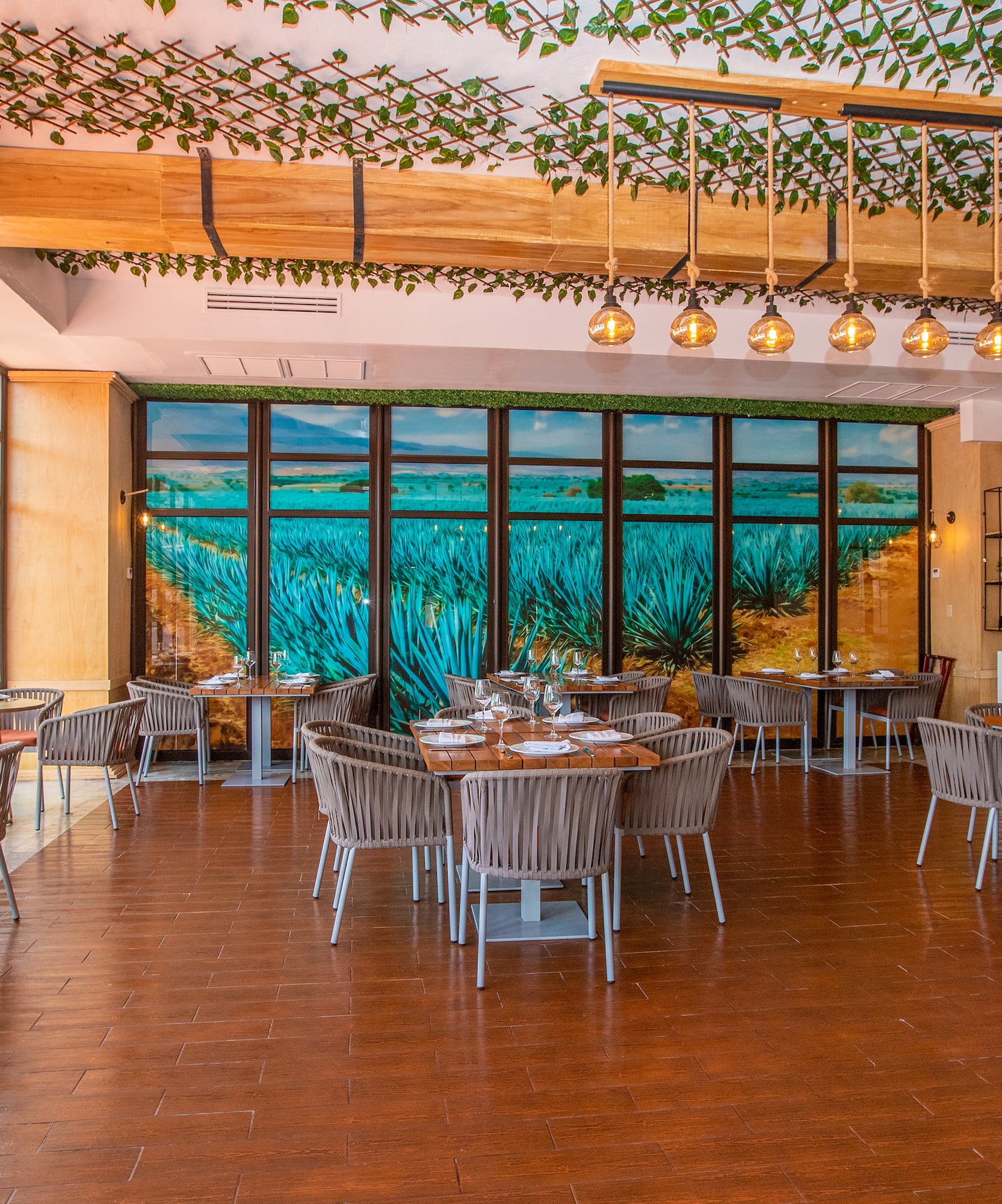 a room with tables and chairs