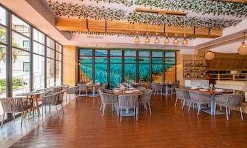 a room with tables and chairs