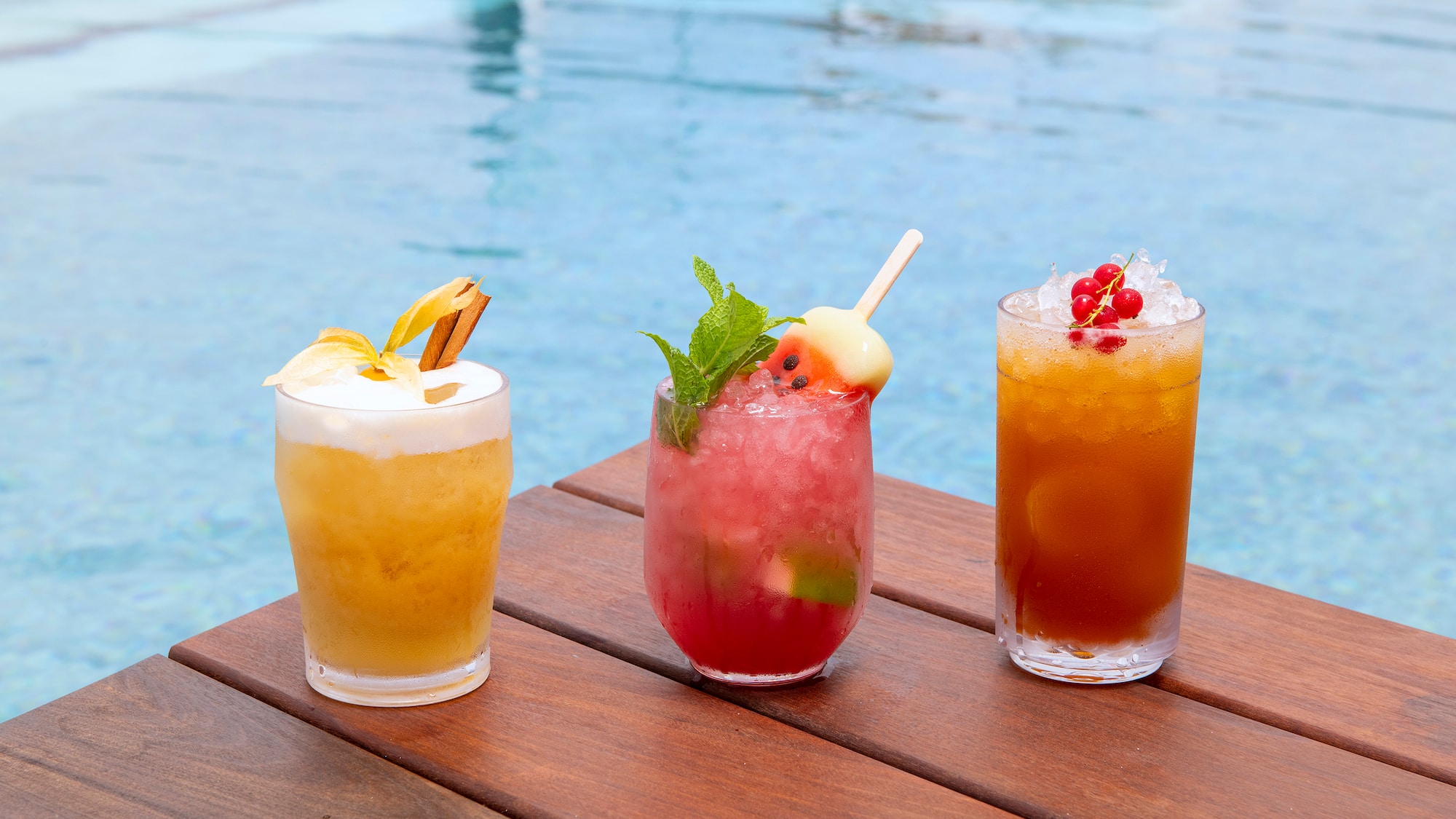 a group of drinks on a table