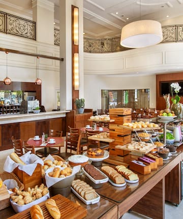 a large buffet with food on it