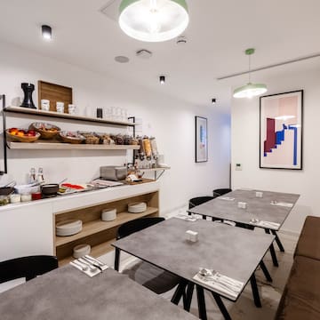 a room with a variety of objects on shelves