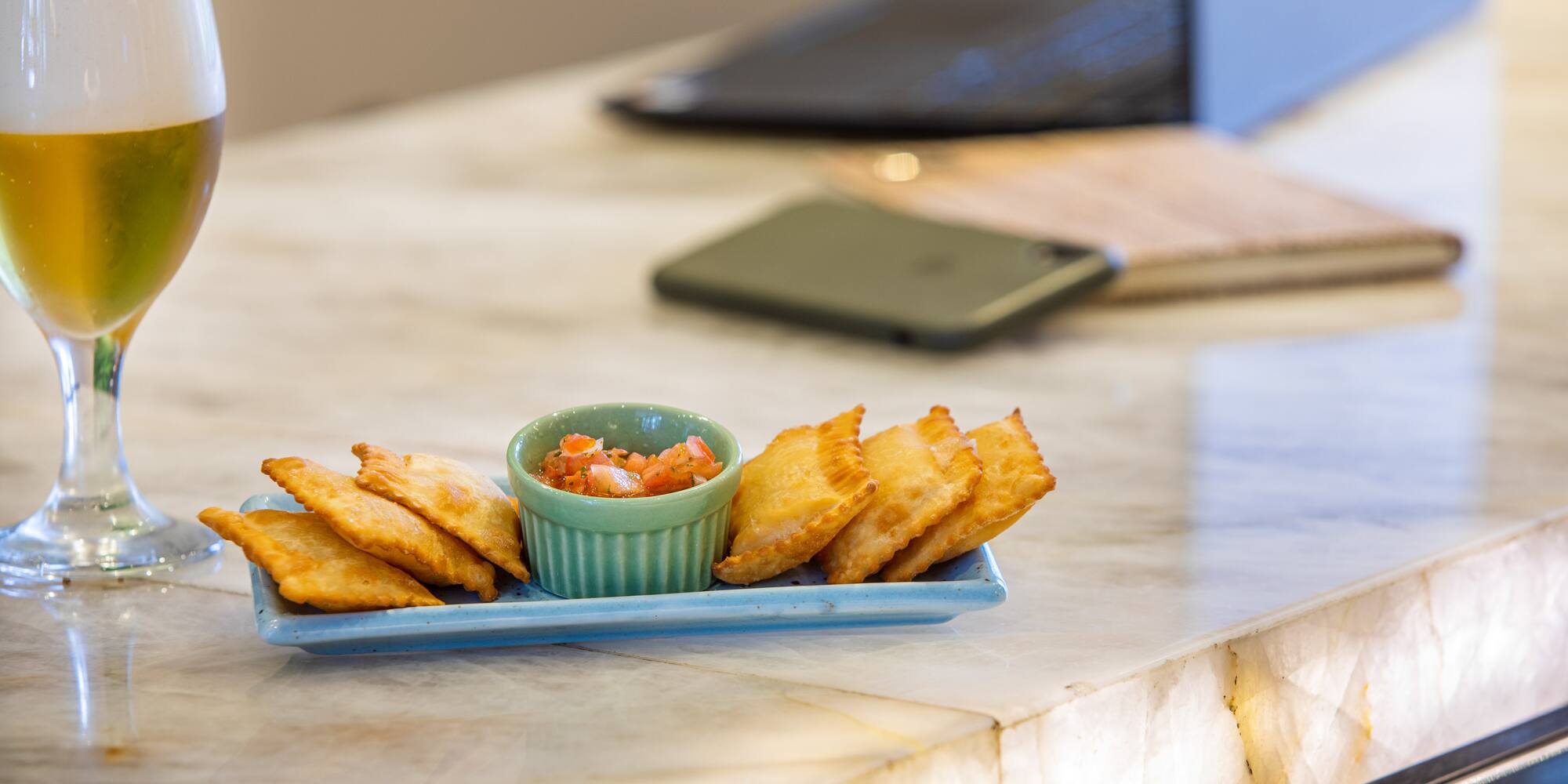 a plate of fried food on a counter