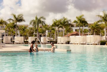 a group of people in a pool