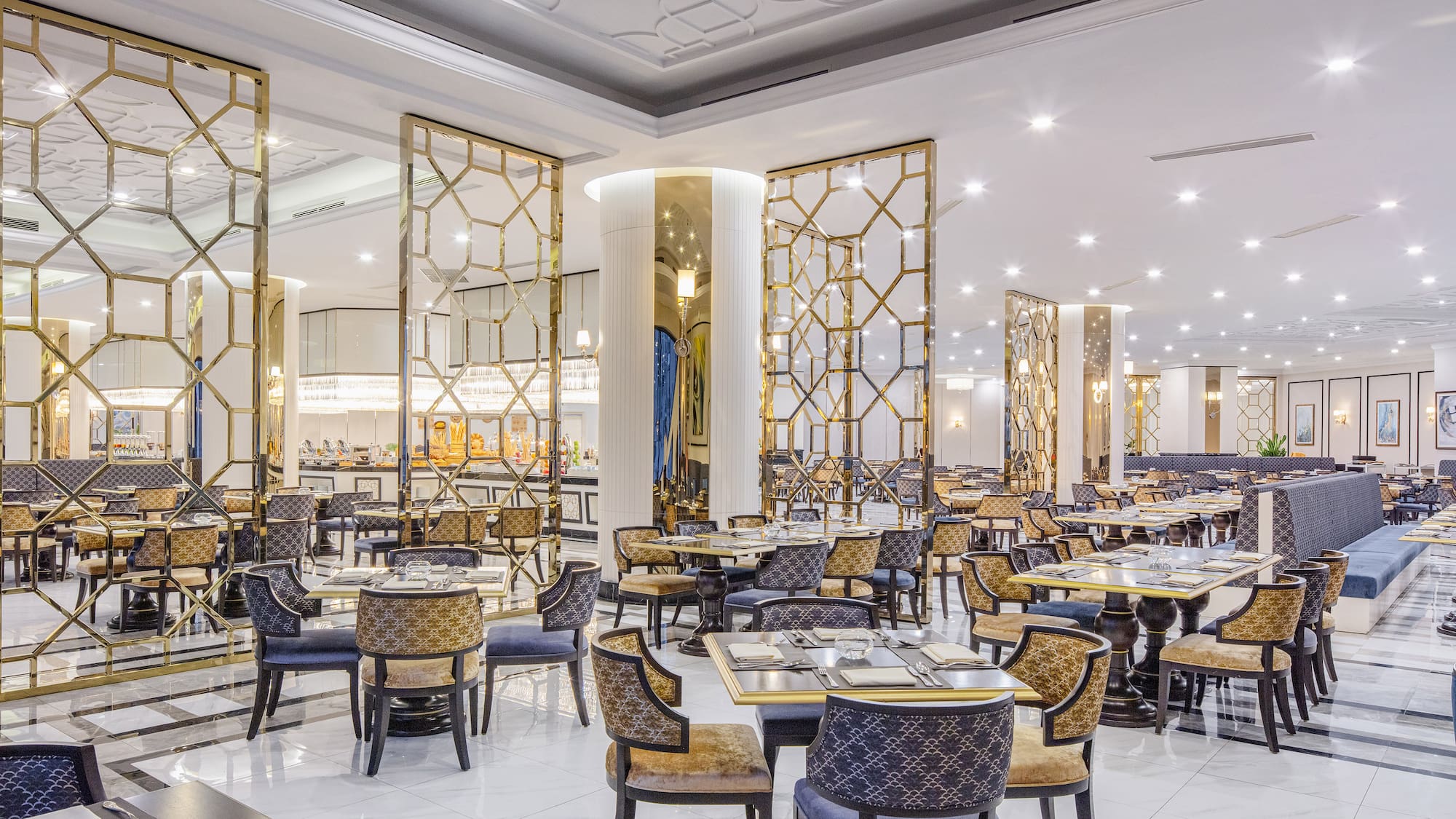 a restaurant with tables and chairs