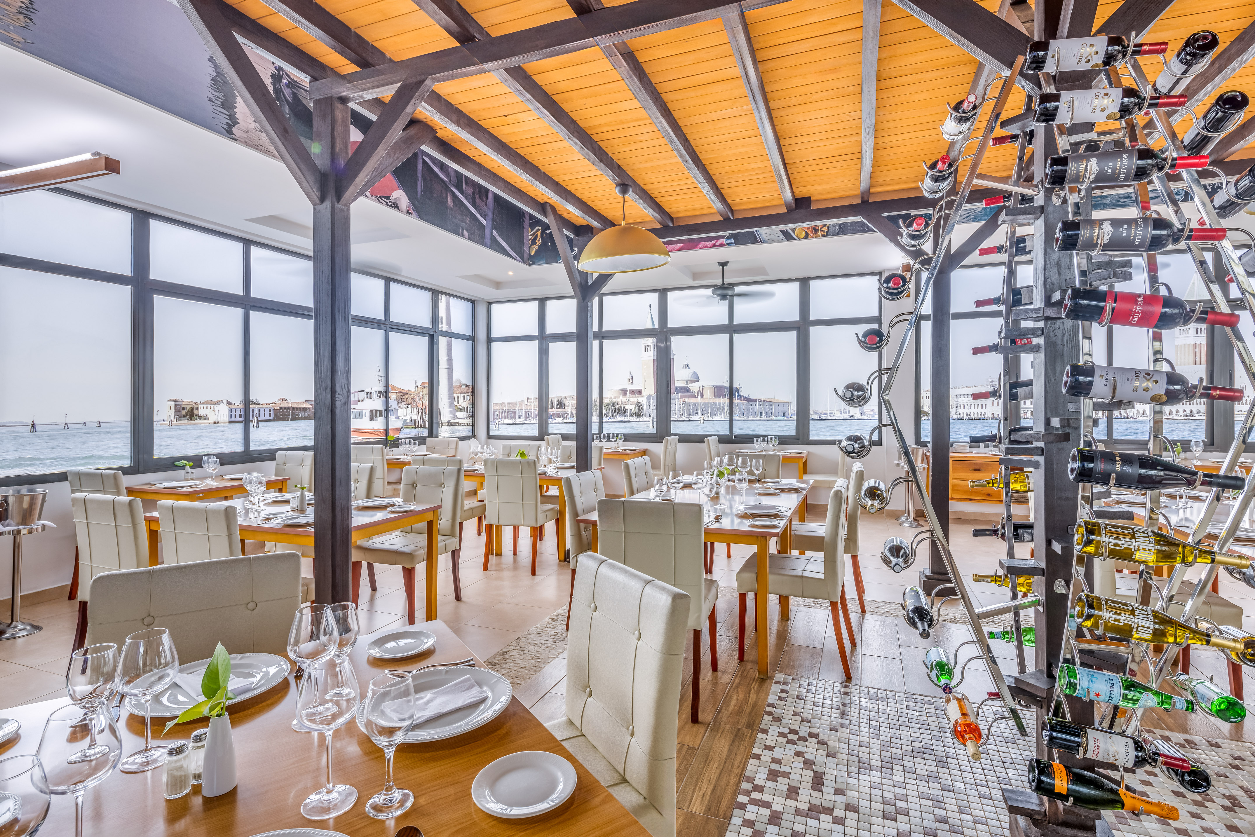 a room with tables and chairs