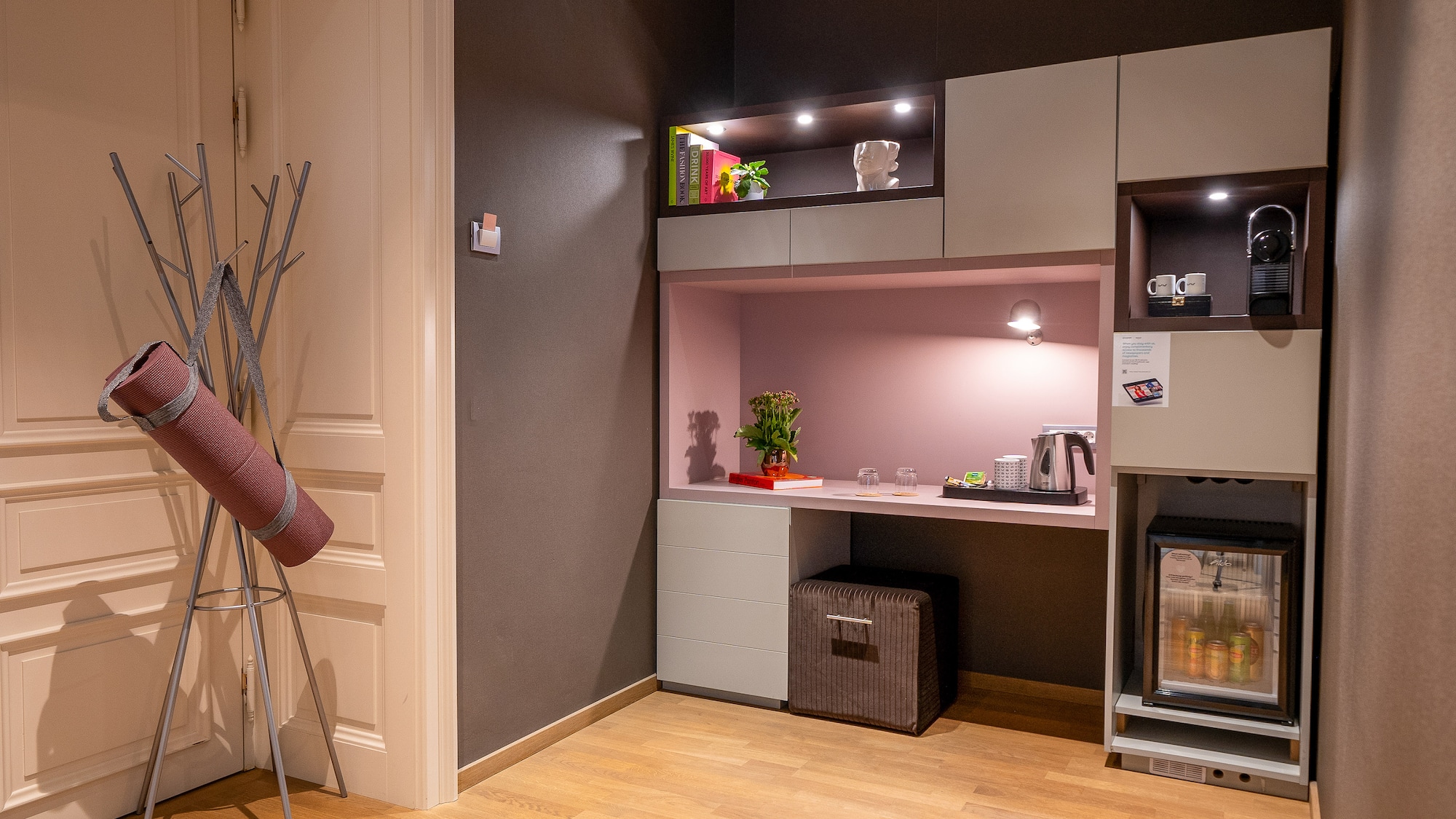 a room with a desk and a chair