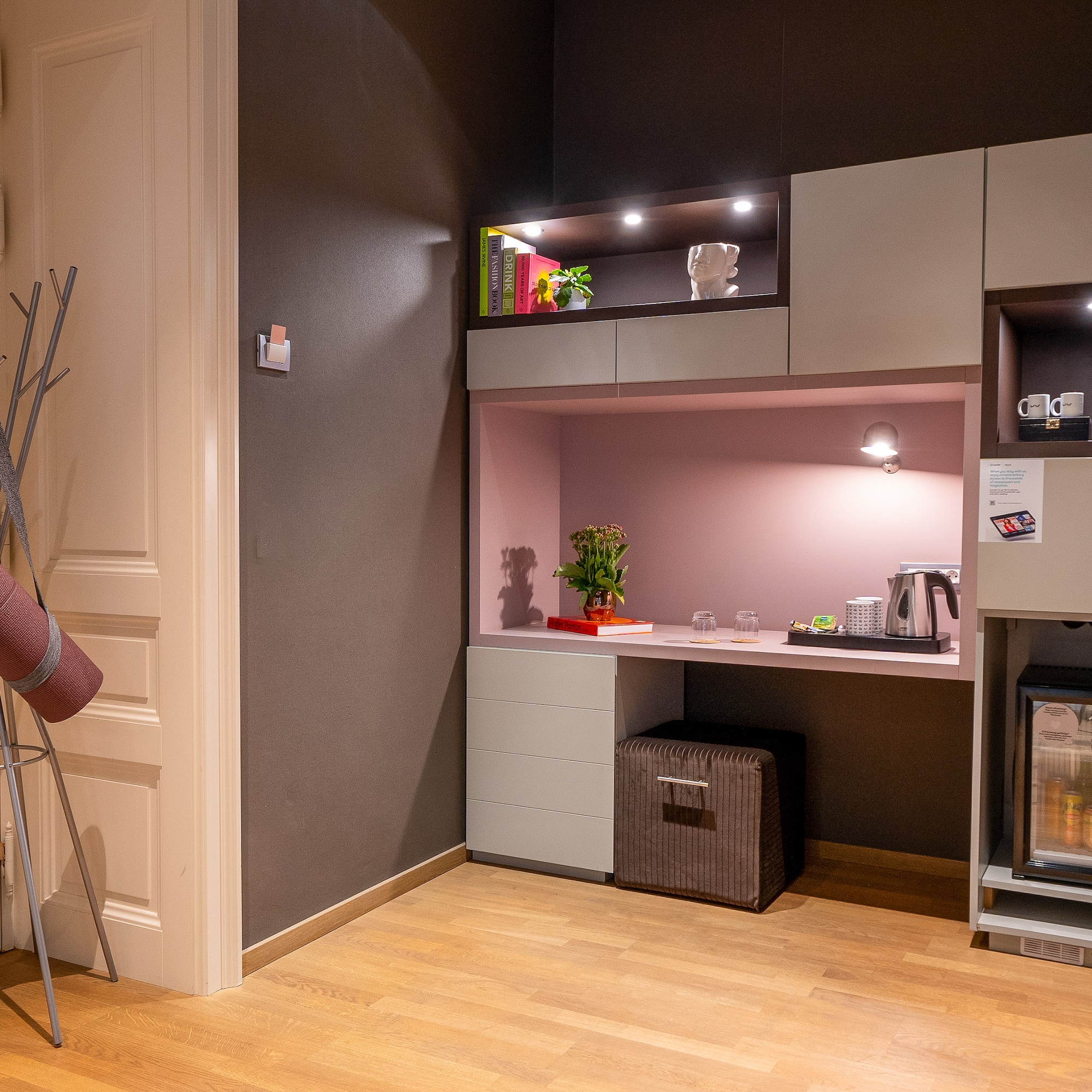 a room with a desk and a chair