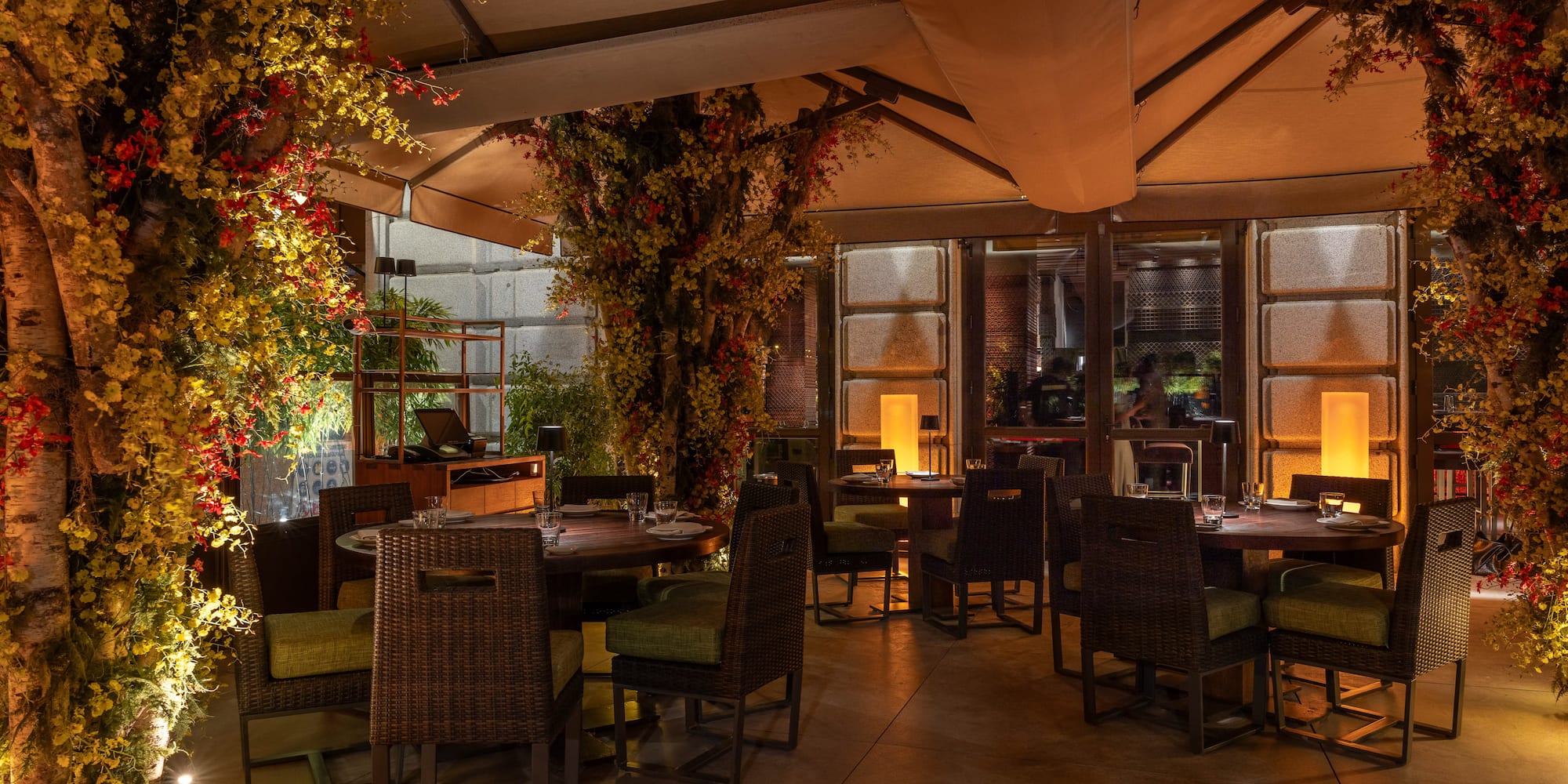 a room with tables and chairs