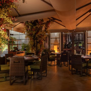 a room with tables and chairs