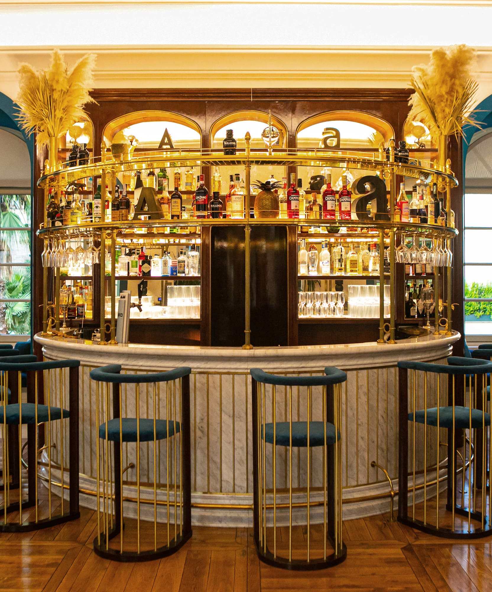 a bar with a bar and chairs