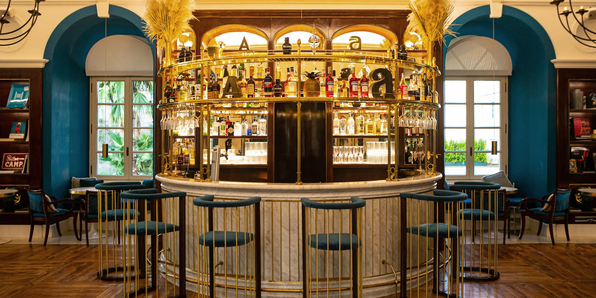 a bar with a bar and chairs