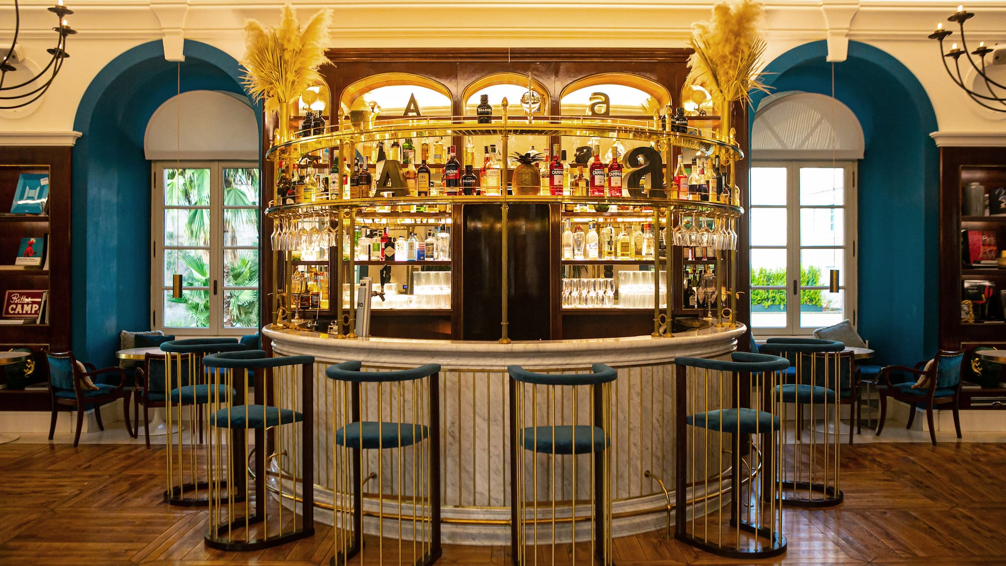 a bar with a bar and chairs